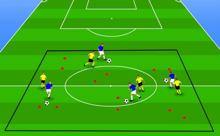 dribble chase dribbling practice football drill diagram